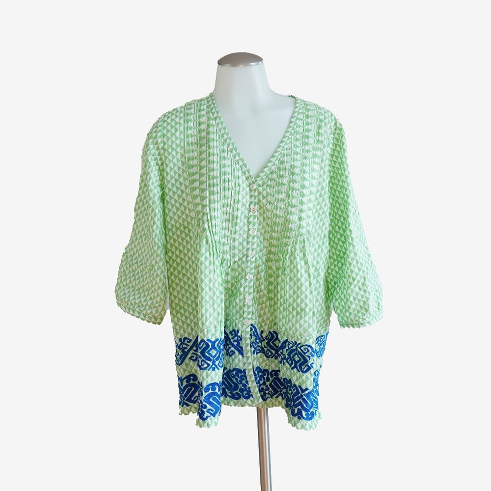 Roberta Roller Rabbit Green Tunic Blue Embroidered - image 1